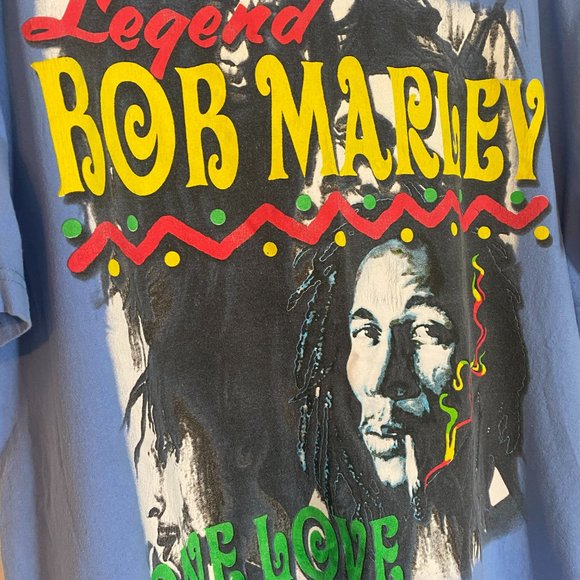 90s Y2K Griffin Activewear Hip Hop Tee Bob Marley One Love Graphic 2XL Blue - Picture 2 of 5